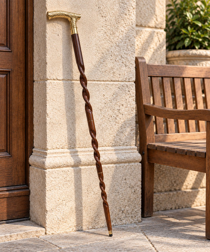 Wooden walking cane with brass - cane,